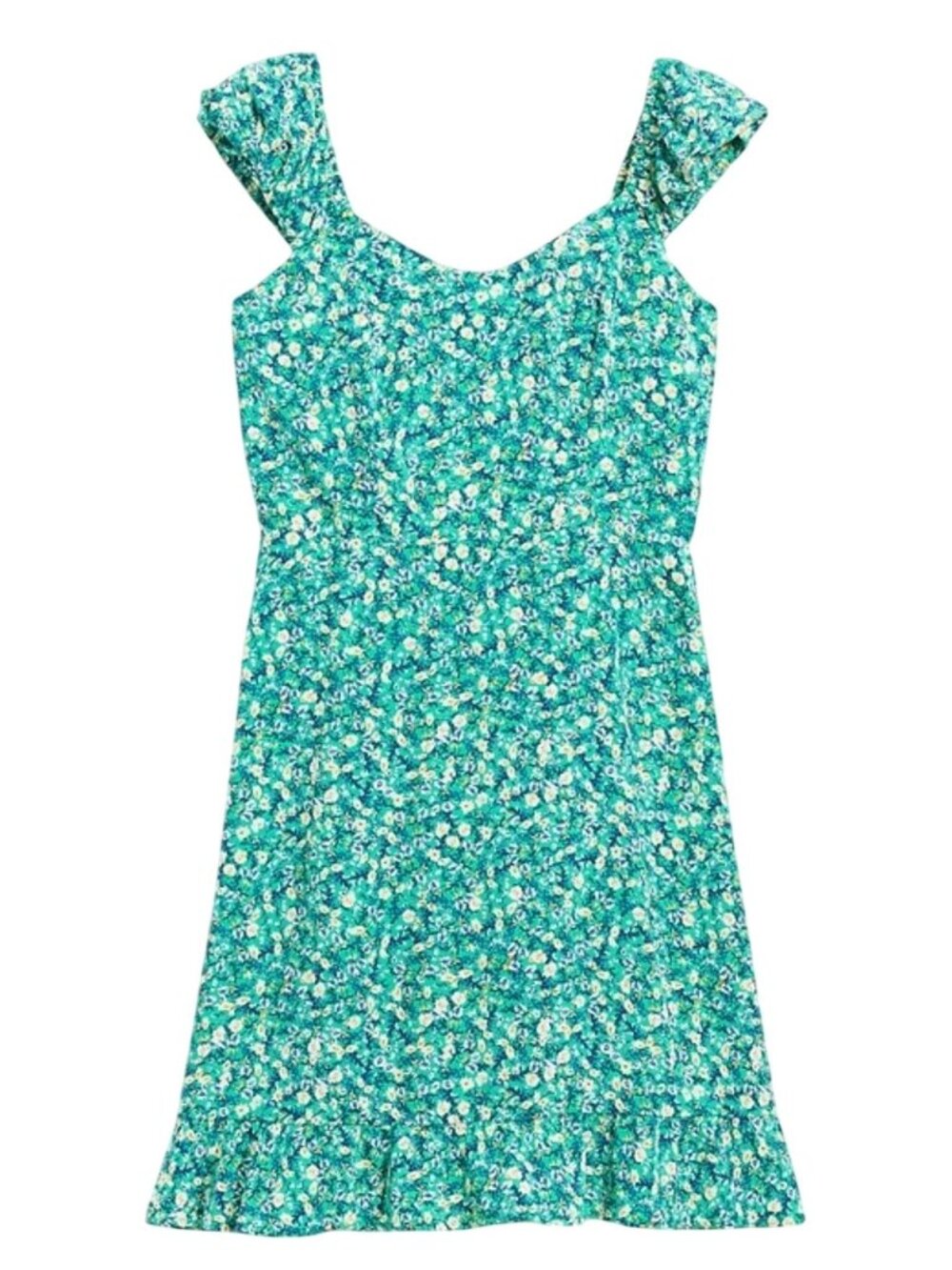 Old Navy Women Green Floral Mini Dress With Ruffled Hem - Size M -Rayon